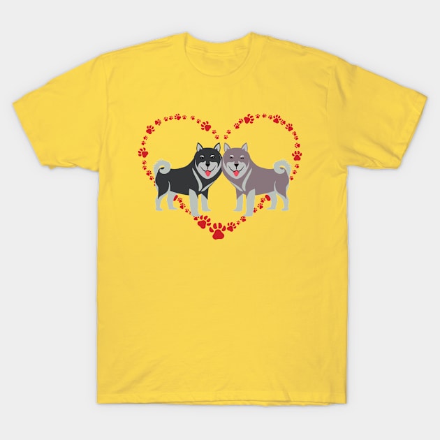 Cute Akitas in Heart Paws Prints T-Shirt by RubyCollection